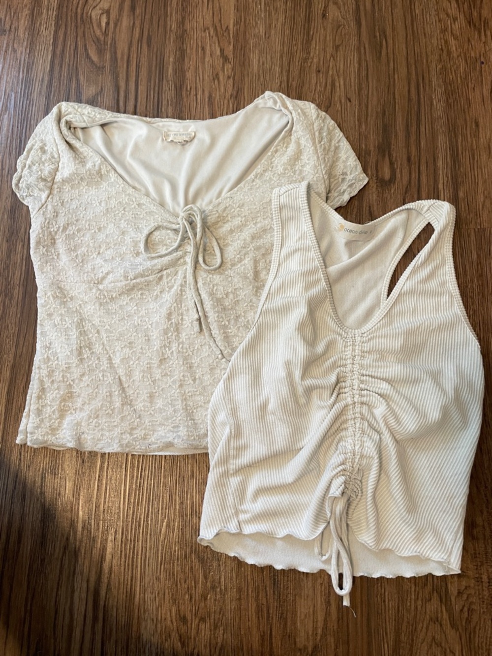 See You Monday Cream Lace Tie-Front  Top + sleeveless tank with front gathering